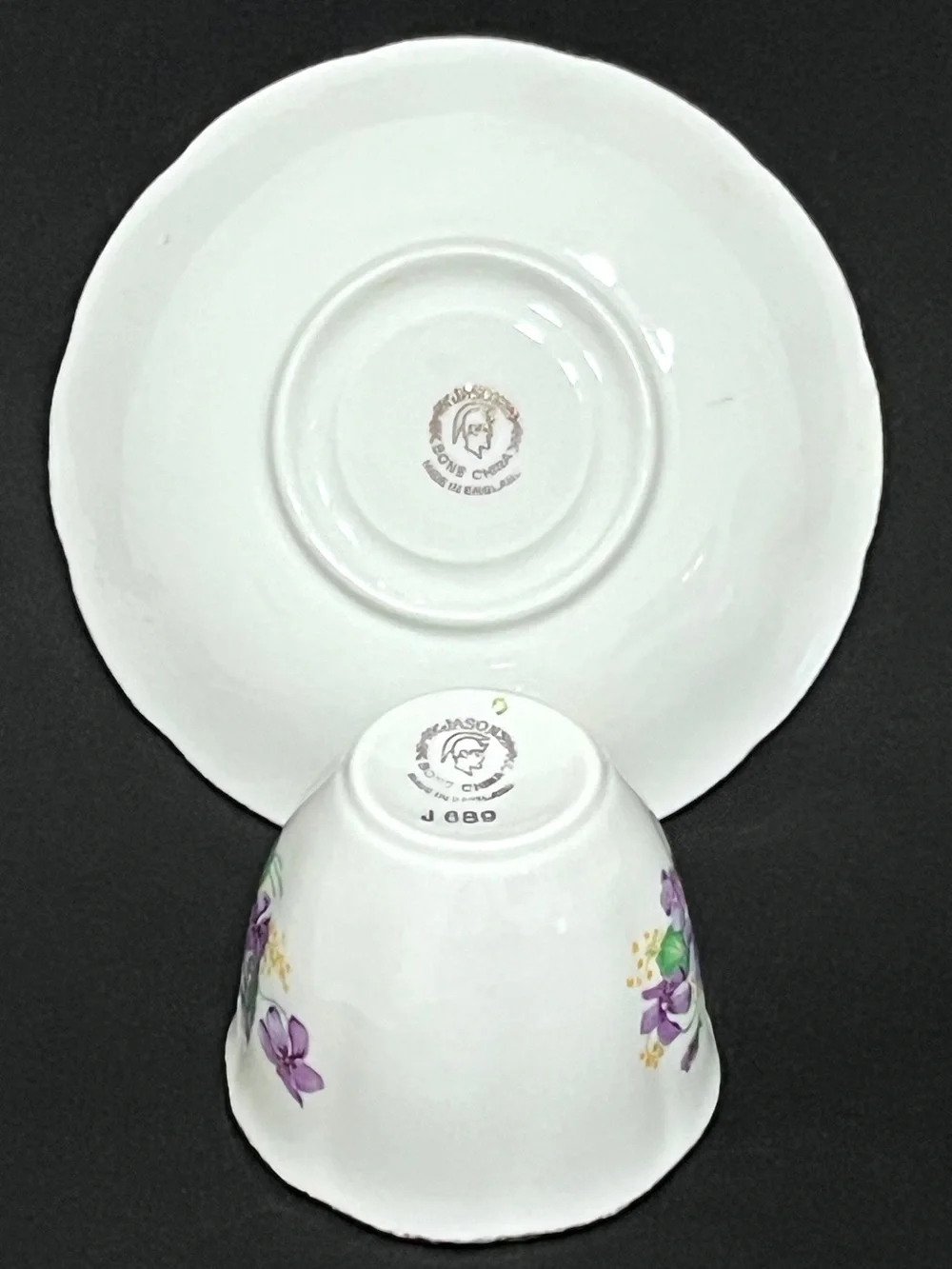 Jason England Bone China Violets Teacup & Saucer Set Vintage - Picture 3 of 4